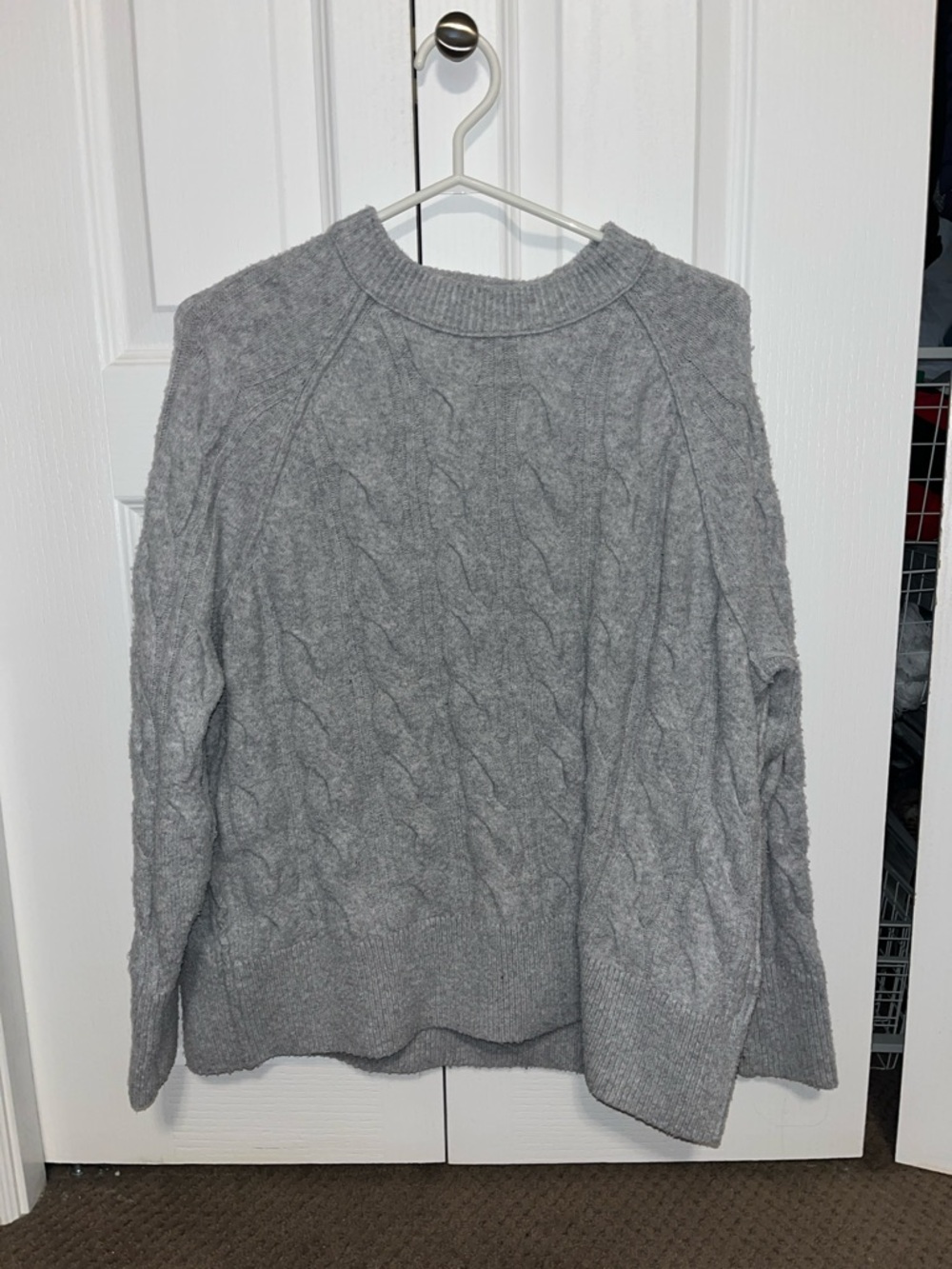 aerie Light Gray Ribbed Crewneck Sweater